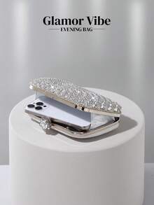 奢华水晶宝石造型晚宴手拿包，优雅闪亮腕包，适合婚礼宴会、生日、情人节等场合的女士手拿包 - 銀色 - 查看 9