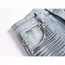 Pantalones vaqueros acampanados de corte ajustado para hombre, pantalones vaqueros elásticos con estampado único y detalles desgastados, ropa de calle de moda para jóvenes - 5718# - Ver 9