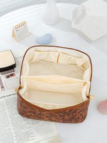 1 PC Dark Brown Paisley Handbag With A Sophisticated Feel Make Up Bag,Fashionable And Casual Large Capacity Portable Zipper Makeup Bags,Travel And Vacation Essentials Cosmetic Bags For Sanitary Napkins,Pouch Pads,Wired Earphones - 亮橙色 - 查看 7
