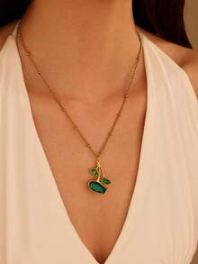 1件休闲波西米亚风优雅高端银杏叶造型不锈钢女士吊坠项链，不锈钢串珠项链，金色首饰配饰，适合日常佩戴、派对、送礼。 - 銀杏樹葉 - 查看 4