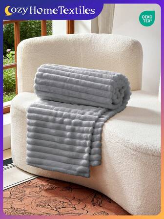 1pc Flannel Ribbed Blanket - The Top Choice For Room Decor, Solid Color Fleece Blanket, Super Soft, Can Be Used As Bed Blanket And Towel Blanket, Lightweight Cozy Warm, Soft And Easy Care, Simple Fabric Long Pile Blanket, Home Textile, Gray Blanket, Multipurpose Sofa Blanket, Blanket, Oeko-Tex Certified