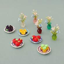 Mini Dollhouse Artificial Plants, Handmade DIY Accessories, Miniature Floral Decor For Dollhouse Living Room Bedroom, Micro Landscape Photography Props, Realistic Mini Vase Decor, Apple Grape Fruit Plate Decorations - Multicolor - View 2
