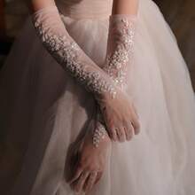 蕾丝婚礼手套 - 新娘及伴娘必备，长款正式手套，适合茶会及盛大晚宴，仅限手洗，新娘配饰，优雅设计，适合特殊场合，是各种活动和派对的理想之选 - 彩色 - 查看 2