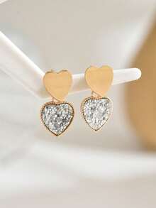 1 Pair Minimalist Small Random Heart Sequin Stud Earrings For Women - Silver - View 4