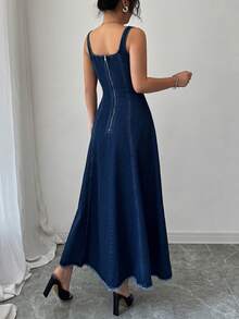 Đầm denim thường ngày, kiểu dáng đa năng, gợi cảm, phù hợp cho mùa xuân/hè, đi chơi, hẹn hò, đám cưới, đi học, đi nghỉ mát, ở nhà, thanh lịch. - Màu xanh lam - Xem 2