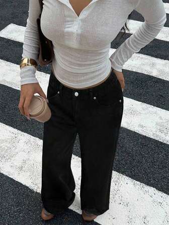 GILIPUR New Straight Leg Low Waist 's Jeans, Elegant And Casual Style Suitable For Winter And Spring, Flattering, Suitable For Dates, Streetwear, Office, School, Valentine's Day, New Year And All Seasons