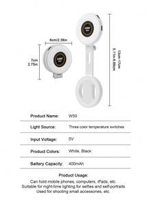 New W50 Magnetic Fill Light, Portable Adjustable Lighting Device For Smartphones And Tablets, Horizontal And Vertical Shooting - W50 - View 9
