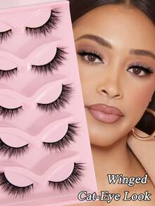 5 Pairs Cat Eye False Eyelashes, 3D Fluffy Thick Flared Lashes, Soft & Lightweight, Easy To Wear, Suitable For Party And Daily Wear - Cat Eye Lashes - View 2