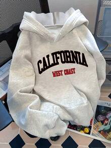 2026 Casual Women's California Letter Pattern Print Autumn Winter Sports Sweatshirt Warm Lined Hoodie Kangaroo Pocket Casual Daily Wear Perfect For Country Concert Outfit Mardi Gras Outfit Women - trắng - Xem 6