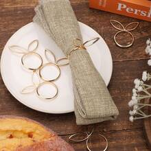 6/10/20pcs Easter Holiday Table Decor, Rabbit Ear Hollow Napkin Rings, Available In Gold And Silver Colors. Hotel Easter Table Decoration. - Multicolor - View 6