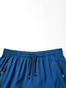 新款夏季轻薄男士短裤，四向弹力，宽松版型，5英寸内缝，男士运动短裤，男士沙滩短裤，健身短裤，跑步短裤，带口袋，拉链，反光印花，纯色 - 湖藍色 - 查看 5