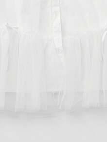 Balabala Girls' Mesh Patchwork Ruffle Hem Bow Print Long Sleeve Shirt Dress, Spring 2026 Collection - Original White - View 7