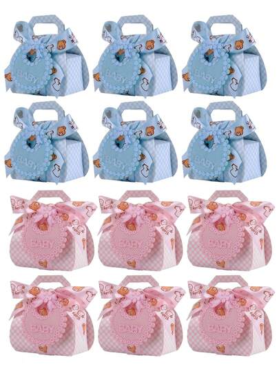 6-Piece Gift Box, Pink/Blue Bib Candy Box, Party Gift Box, Table Decoration, Suitable For Gender Reveal Parties, Holiday Parties And Themed Events, Boy And Girl Parties, Birthday Parties, Baby Showers.