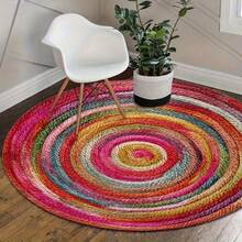 1pc Bohemian Round Compatible For Types - Non-Slip Swirl Floor Mat, Soft Microfiber With PVC Backing, Multicolor Design (////) - Ideal For Bathroom, Living Room, , Machine Washable, Compact Round Floor For Small Spaces - 1件-Y-47.2*47.2吋/120*120厘米 - 查看 2