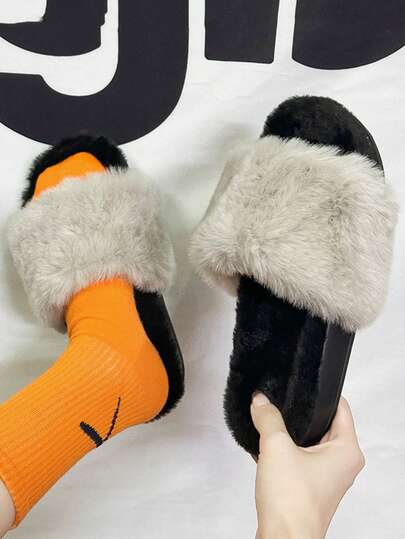 1 Pair Women's Fluffy Indoor Slippers, Soft & Comfortable, Fashionable Slip-On Slippers For Indoor & Outdoor Wear, Warm & Versatile, Great Gift For Women, Personalized Slippers, Birthday Gift