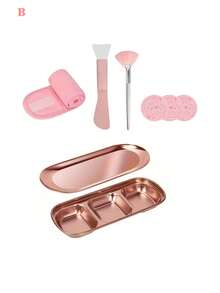 4-24件套美容面膜工具套装，包含不锈钢搅拌碗、托盘、玫瑰金分隔托盘，以及面膜混合和涂抹工具。套装包含3个玫瑰金搅拌碗、1个玫瑰金小托盘、1个分隔托盘、3个硅胶双头搅拌铲、3个扇形面膜刷、9个压缩洁面海绵和3个可调节发圈。适合派对、睡衣派对、SPA、送礼等场合。 - 彩色 - 查看 20