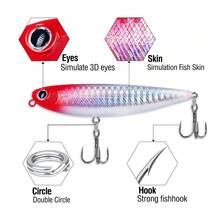 5Pcs Top Water Pencil Fishing Lure 5/6.6/9.1cm Floating Swimbait Wobblers Artificial Hard Bait With 2 Treble Hook For Bass. ﻿