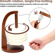 Magnetic Rotating Wooden Yarn Holder – Tangle-Free Spinner Stand For Knitting & Crochet - 木材顏色 - 查看 4