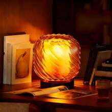 Bedside Table Lamp, Glass Lampshade, Suitable For Bedroom Nightstand, Luxury Elegant Gray Ribbed Glass Bedside Lamp, Murano Style Home Decor, Suitable For Living Room And Bedroom (EU Plug/Bulb Not Included) - EU C Type Plug(220-240V) - View 8