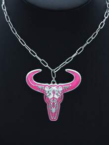 男士西部牛仔风格合金彩绘牛头吊坠项链（1件装） - 項鍊 - 查看 9