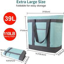 Insulated Cooler Tote Bags, Soft Totes With Top Zipper And Sided Pockets For Pizza Delivery, Grocery Shopping Travel Beach, Large Leak Proof Food Delivery Bag Frozen/Thermal Foods, Collapsible - 綠色-承重39L - 查看 4