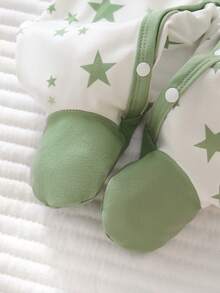 3pcs/Set Star Print Footie Jumpsuit Outfit, Green - Green - View 5