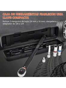 [Llave de trinquete telescópica]Torquímetros Llave Dinamométrica 3/8'' 5-70 Nm 5 Piezas,,el juego incluye una llave dinamométrica de 3/8 de pulgada, 2 enchufes de diferentes tamaños (14 mm/16 mm), un adaptador de 3/8 a 1/4 y una varilla de extensión,que es adecuada para trabajos de precisión como reparación de automóviles o bicicletas. El cuerpo es compacto y portát, de varios tamaños, adecuada para el mantenimiento de automóviles y herramientas DIY, herramientas para hombres, multiherramientas - Plateado - Ver 9