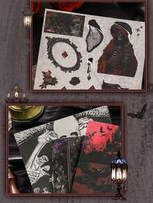 30pcs Large Halloween Stickers & 20pcs Gothic Scrapbooking Papers, Suitable For Journals, Scrapbooks, Collages, Bullet Journals, Planners, Arts & Crafts - Multicolor - View 5