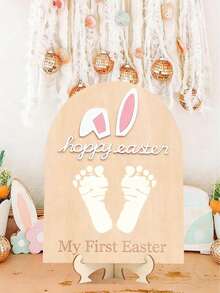 1 Set DIY Oster Fußabdruck Kunst Holz Meilenstein Karten, Oster Souvenirs - perfekt für Baby Partys, Dekorieren Ihrer Baby's erste Oster Party, Herstellen von Feiertags Foto Requisiten, Gestalten des Familien Feiertags Tisches oder als wertvolle Erinnerungsstücke ausstellen. - Verschiedenfarbig - Übersicht 1