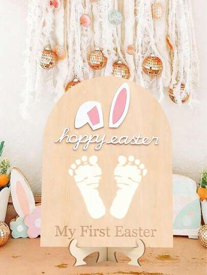 Easter Footprint Board - My First Easter DIY Milestone Board, Perfect For Decorating Baby's First Easter Party, Making Holiday Photo Props, Setting Up A Family Holiday Table, Or Displaying As A Cherished Memento. It Seamlessly Blends The Captivating Easter Theme Aesthetics And Enduring Commemorative Value, Making It The Ideal Choice To Capture Baby's Special First Easter Moment.
