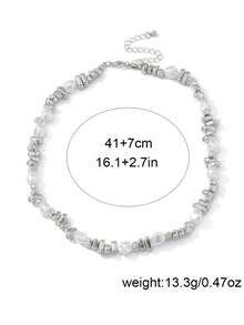 1pc Asymmetrical Faux Pearl CCB Necklace Choker, Suitable For Women's Daily Commute, Shopping, Dating, Great Gift For Girlfriends/Family/Friends - Silver - View 4