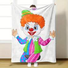 1 Piece April Fool's Day Clown Pattern Flannel Blanket - Super Soft And Warm All-Season Bedspread, Prank Gift, Suitable For Sofa, Bed, Travel, Camping, Durable Digital Print Retro Clown Style - màu đen - Xem 5