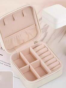 1 صندوق مجوهرات من الجلد مخصص مع اسم مطبوع وتصميم زهري، منظم مجوهرات سفر مبطن بقماش عتيق مع إغلاق بسحاب - متعدد الاستخدامات، بدون كهرباء، هدية للعروس والعيد، علبة عرض لديكور غرفة المكياج - متعدد الألوان - مشاهدة 3