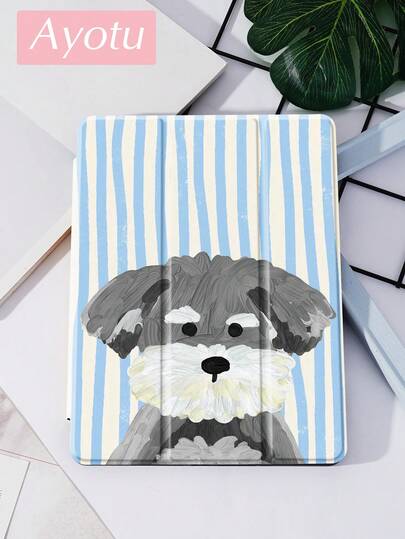 1pc A Cute Cartoon Dog With Blue And White Stripes Tablet Case & Kindle E-Book Case Compatible With IPad 10th Generation, IPad 11/Air 4th/Air 7th/9.7 Inches, Compatible With Samsung Galaxy Tab A9 Plus, Kindle (11th Generation-2024 Release)(6 Inch), Kindle Paperwhite 12th Gen 2024, Great Holiday Gift, Stylish And Simple Pattern.
