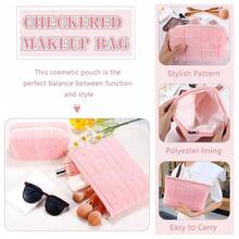 ZLFSRQ 2Pcs Makeup Bag For Women  Large Capacity Cosmetic Bags Pl 11ush Pencil Case Pink Checkered Pouch For Purse Coquette Zippered Toiletry Bag Organizer Y2K Aesthetic Pencil Pouch - Pl 11ushCheckered2PcsPink - 查看 7