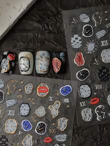 1pc Clock Nail Art Stickers Self Adhesive 5D Embossed Nail Decals DIY Nail Manicure Decals