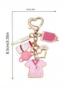 Pendentif thème infirmière/médecin en alliage, porte-clés rose, pendentif décoratif à élément médical, casquette d'infirmière, masque rose, ornement décoratif suspendu pour voiture, pendentif décoratif à boucle pour femme, porte-clés, cadeau parfait pour la Journée internationale des infirmières, design classique, pendentif de couple, convient pour les sacs, les clés, les écouteurs, les coques de téléphone, thème infirmière, Saint-Valentin, accessoires de couple, saison des mariages, cadeau d'anniversaire de mariage, cadeau d'infirmière - Multicolore - Voir 8