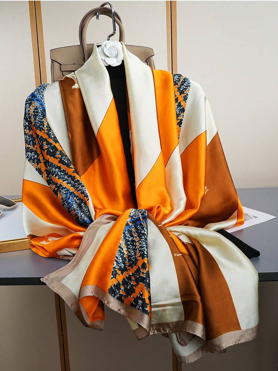 1条奢华85*180厘米防晒颈巾，女士户外披肩围巾，时尚印花围巾，多功能头巾，防风长围巾，新款设计 - 彩色 - 查看 1