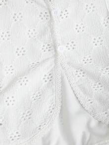 Summer Baby Girl Fashionable Casual Outdoor Vacation Minimalist Matching White Jacquard Hollow Lace Back Irregular Round Neck Sleeveless Top And Mini Skirt 2-Piece Set - White - View 9