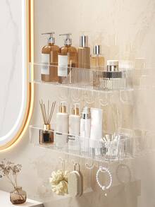 1/2pcs Wall-Mounted Suction Cup Shower Caddy, Large Capacity, No-Drilling Installation, Suitable For Bathroom And Kitchen, Space-Saving Floating Storage Shelf, Easy To Install, For Storing Toiletries, Cosmetics, And Other Items. Bathroom - Multicolor - View 14