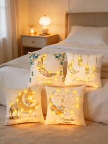 1pc 18"X18" Square Decorative Pillow Cover, Single-Sided Printed Plush Cushion Sham, For Decoration, Suitable For Porch, Patio, Sofa, Living Room, Outdoor, Decor Accessory (Pillow Insert Not Included) - White - View 8