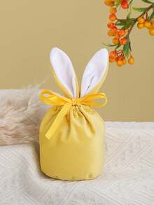 1pc Easter Bunny Bag, Velvet Drawstring Rabbit Ear Design, Rabbit Candy Gift Bag For Cookies, Chocolates, Eggs, Rabbit Party, Birthday, Wedding, Baby Shower, Rewards - Multicolor - View 7