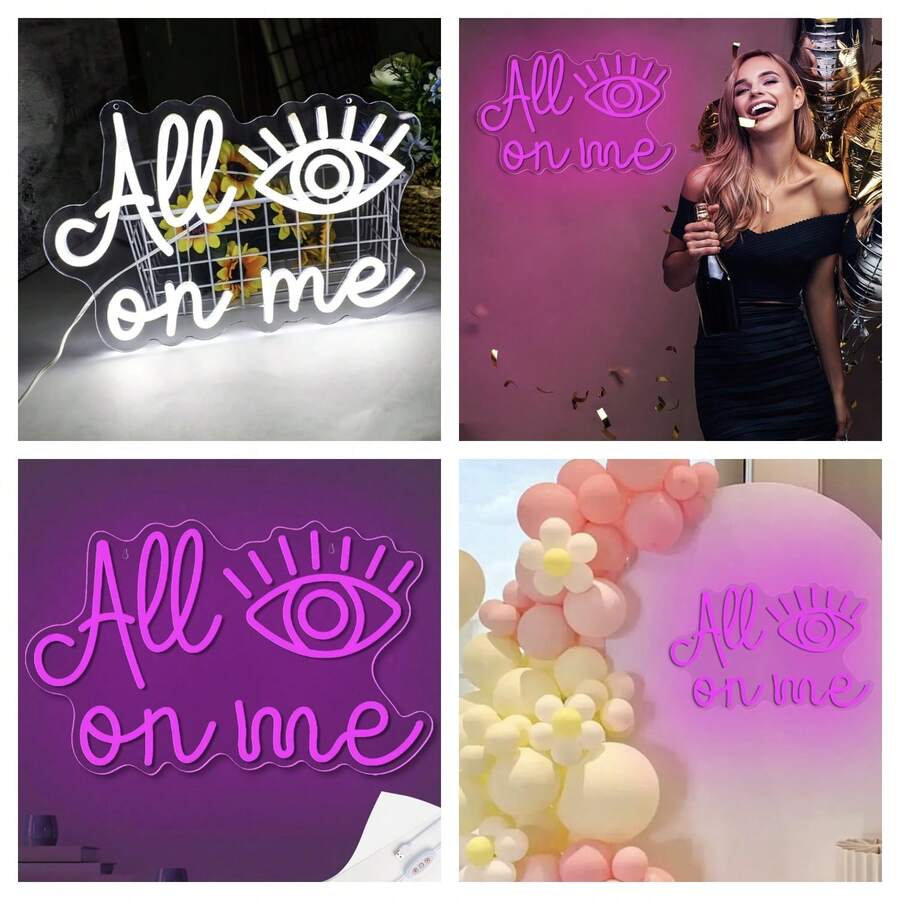 1pc All Eyes On Me Neon Light, Eye LED Sign Evil Eye Neon Light Eyelash LED Neon Light, White Neon Light Wall Decoration Sign Light, Girl Bedroom USB Powered Switch Game Room, Wedding Birthday Party