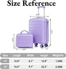 2-Piece ABS Hard Shell Purple Carry-On Luggage Set (14" & 20"), 360° Spinner Wheels, Adjustable Telescopic Handle And Combination Lock For Travel, Travelers Choice Suitcases - 紫色 - 查看 3