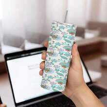 1pc Large 20oz Insulated Stainless Steel Water Bottle With Lid & Straw - Double-Wall Vacuum Insulated , Leakproof Cup For Hot/Cold Drinks, Elegant Floral Pattern In Teal Blue, Pink, Brown, White - Ideal For Travel, Office, Gym, Gift For Christmas, Valentine's Day, Birthdays - Durable & Portable Drinkware, Doublewall Insulation - 1pc - View 3