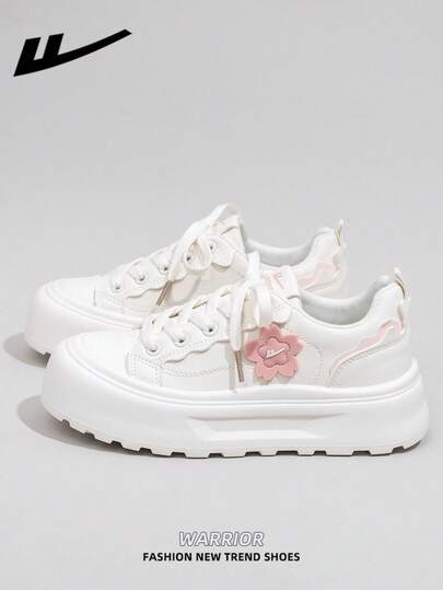  1双 WARRIOR 女士厚底系带软底休闲鞋，低帮户外平底鞋，圆头低跟防滑纯色优雅软底徒步鞋，适合学生、毕业照、平底鞋、低帮皮质运动鞋