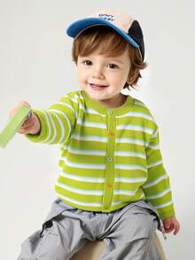 Balabala Casaquinho de Tricô para Bebê, Jaqueta de Suéter Leve Primavera 2026 - Tom verde-amarelo - Visão 3