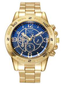 1pc/Set Fashionable Minimalist Three-Eye Mixed Scale Quartz Steel Band Watch, Suitable For Daily Matching, Birthday Gift, Halloween Gift, Year-End Promotion - Gold - View 5