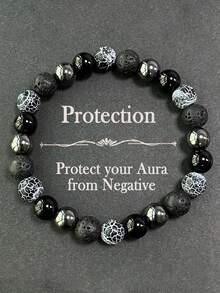 YAUKIA 1pc Protective Bracelet Handcrafted Weathered Agates,Volcanic Rock,Hematite Natural Stone Bead Bracelet Stress Relief Jewelry Gift - Multicolor - View 1