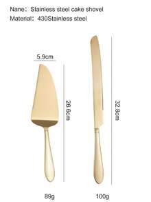 Elegant Smooth Edge Gold Silver Cake Knife & Spatula Stainless Steel Pastry Serving Utensil For Home Baking Wedding Birthday Party Dessert Table - Multicolor - View 9